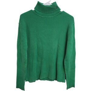 Vintage 90s Lauren Ralph Lauren Ribbed Cropped Turtleneck Sweater Kelly Green L